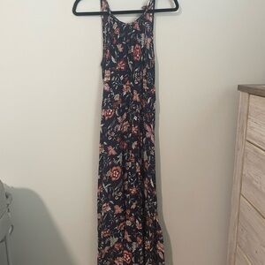 Old Navy Navy Floral Maxi Dress with Red and Pink Blooms